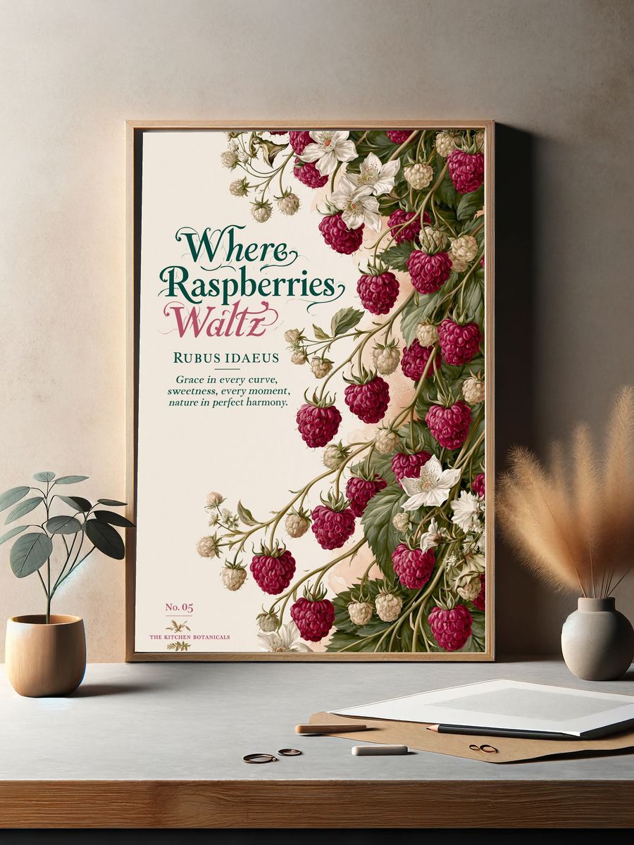Where Raspberries Waltz Botanical Print. — room view 2