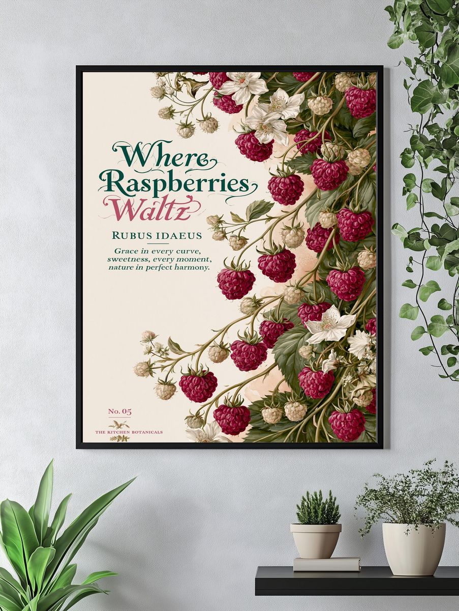 Where Raspberries Waltz Botanical Print. — room view 4