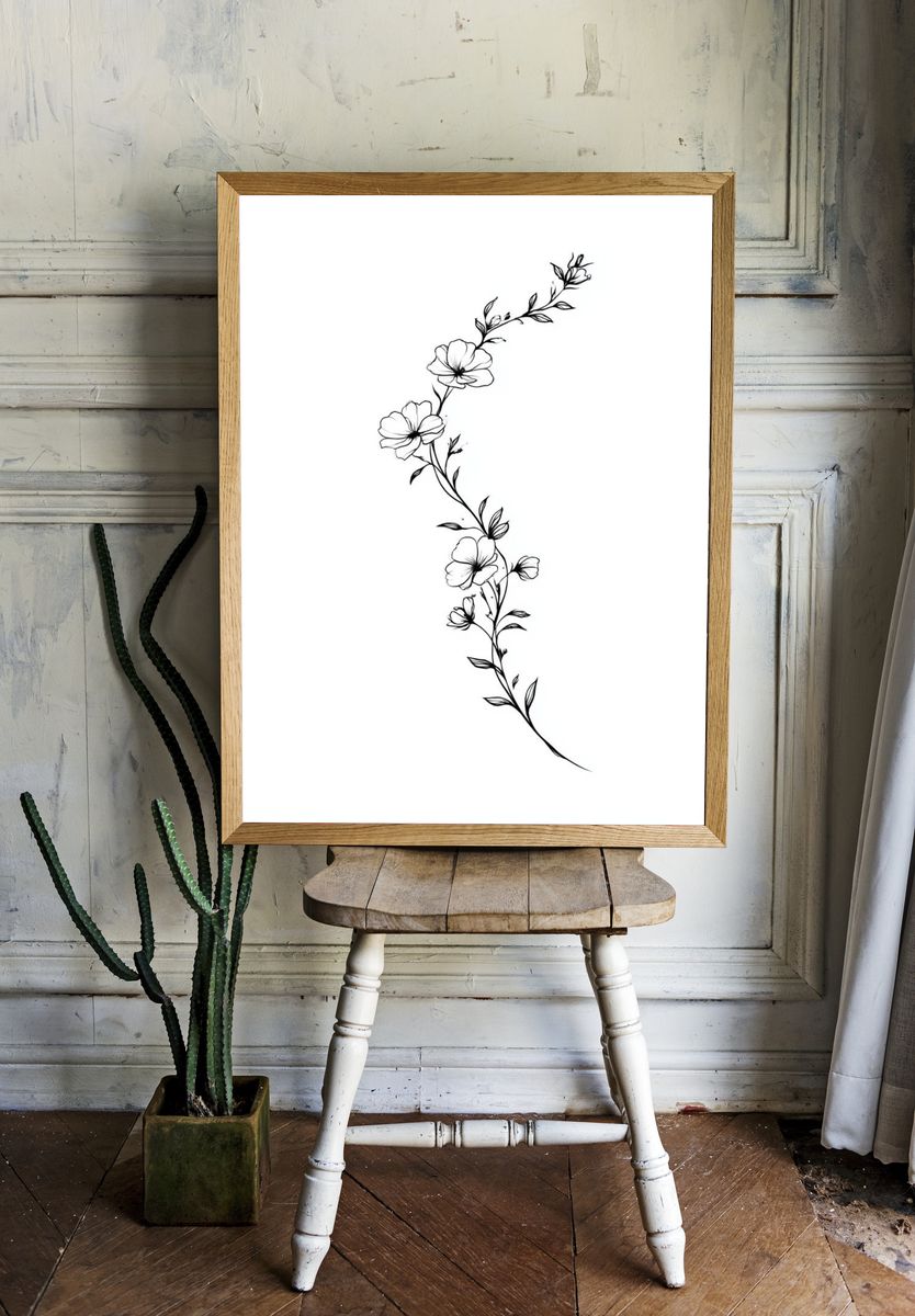 Floral Vine Line Art Poster. — room view 1