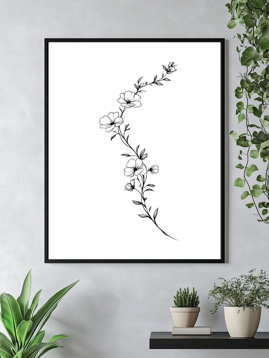 Floral Vine Line Art Poster. — room view 4