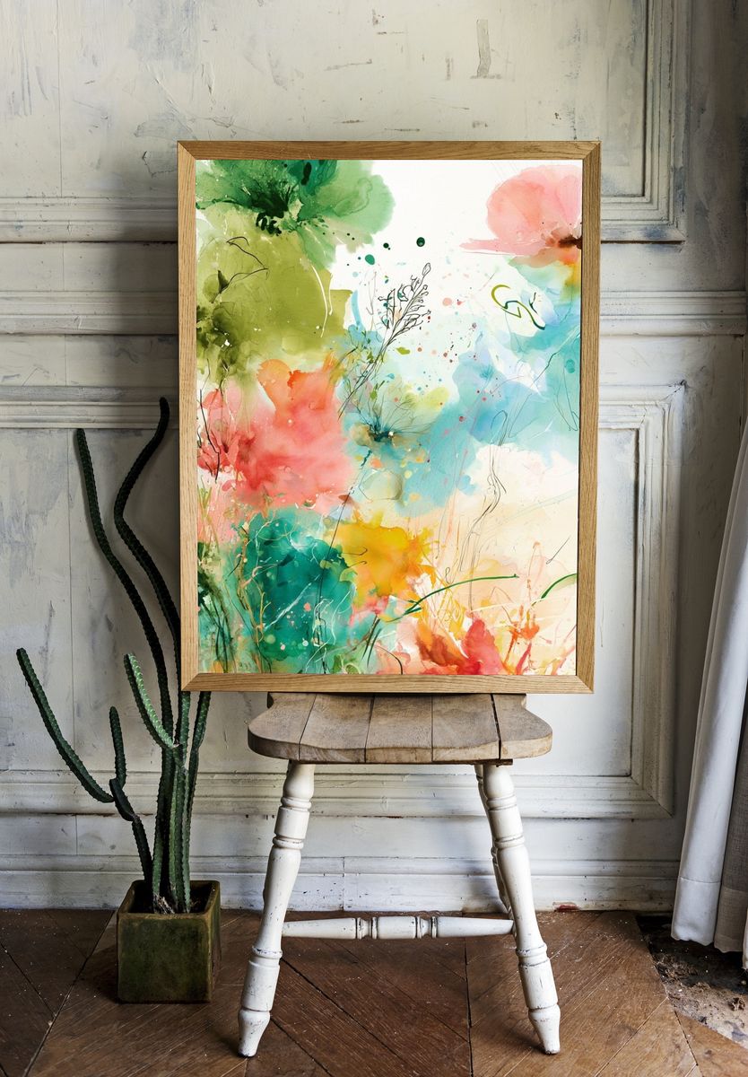 Pastel Wildflower Abstract Print. — room view 1