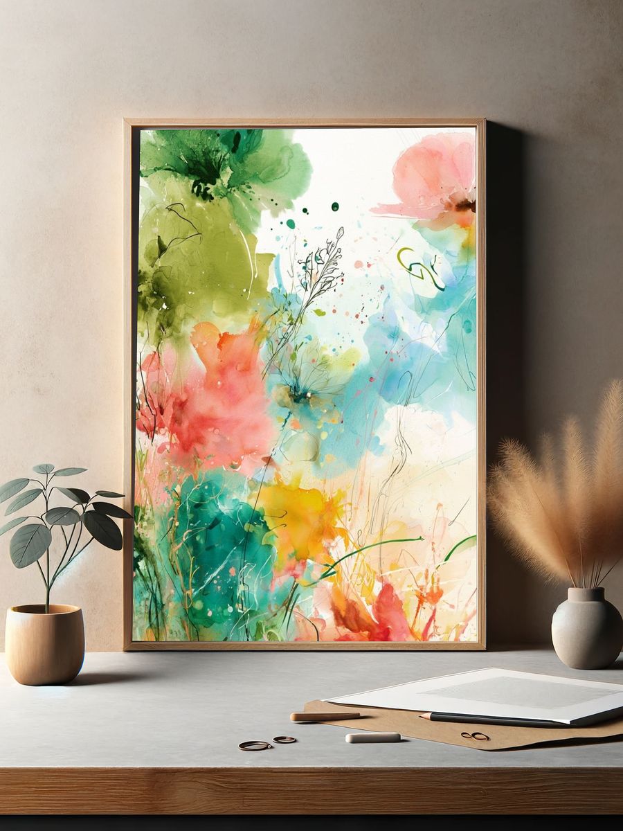 Pastel Wildflower Abstract Print. — room view 2