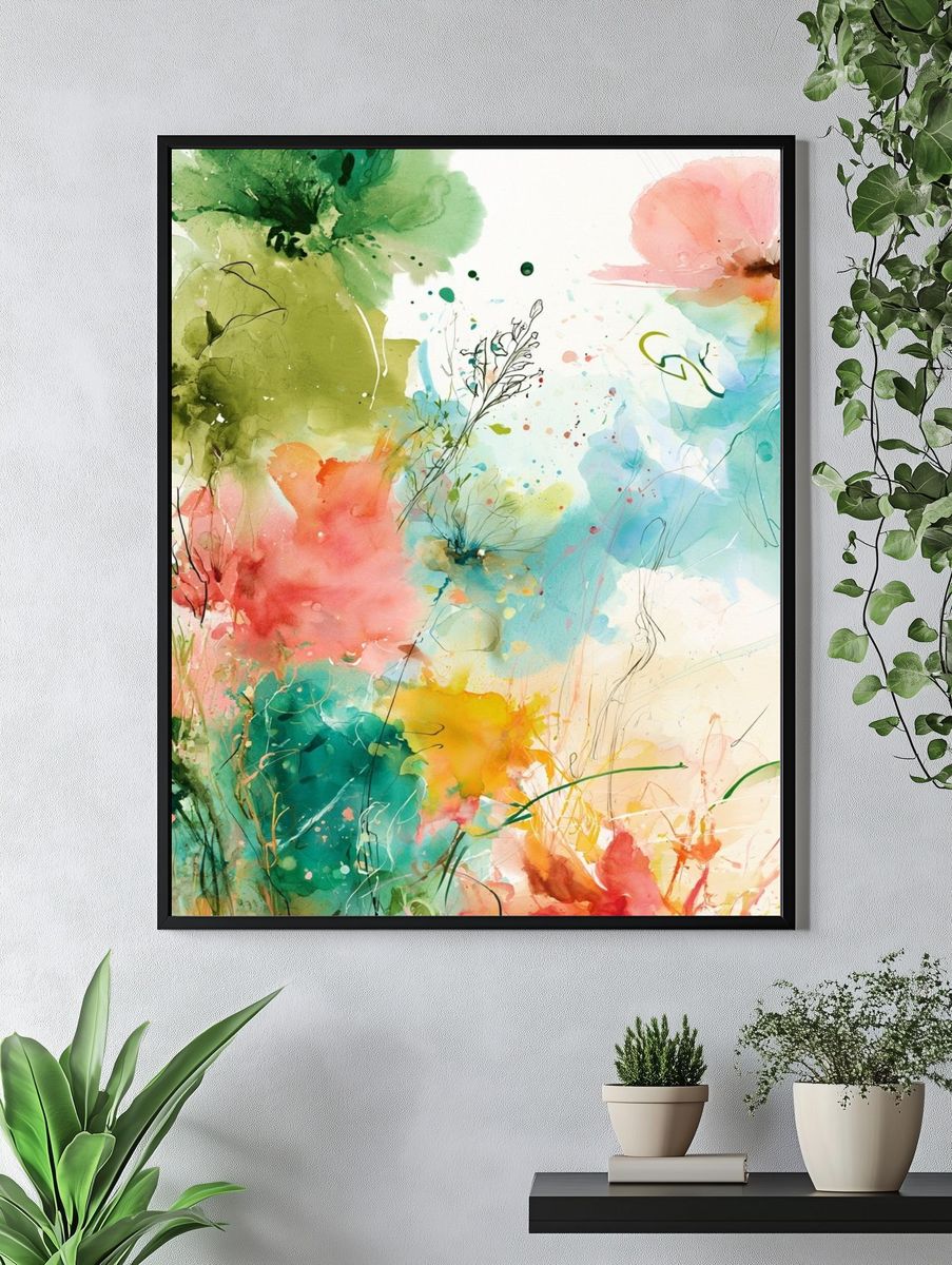 Pastel Wildflower Abstract Print. — room view 4