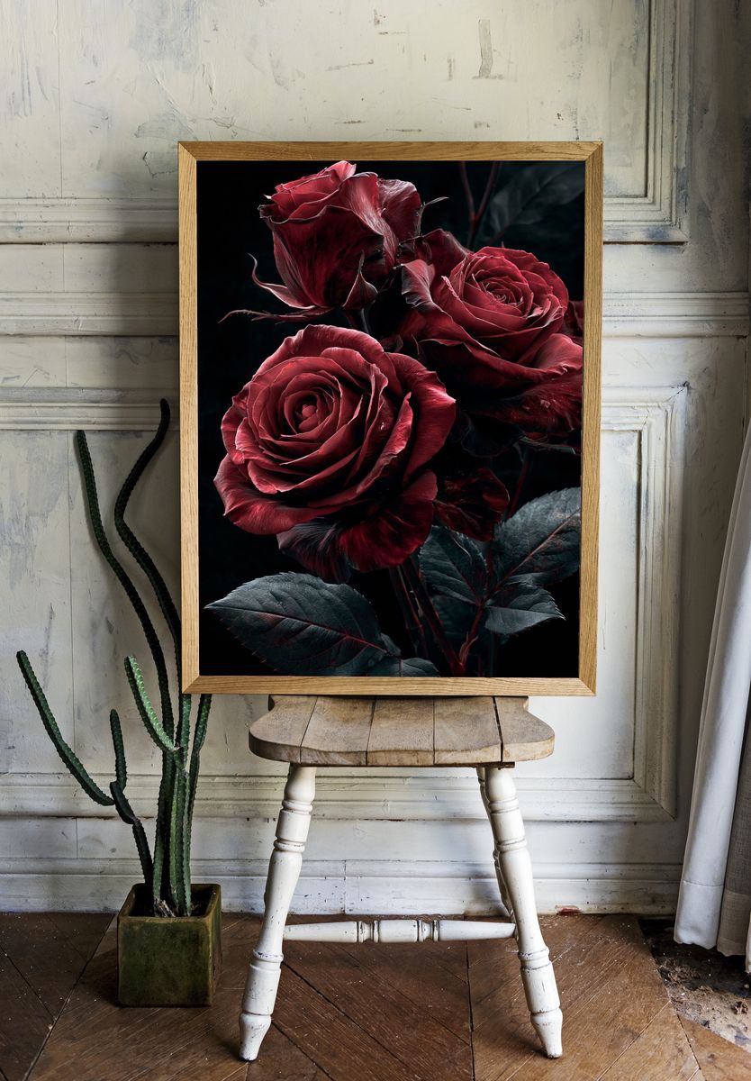 Crimson Roses Botanical Poster. — room view 1