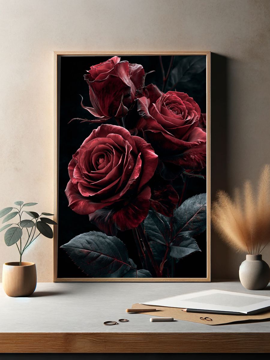Crimson Roses Botanical Poster. — room view 2