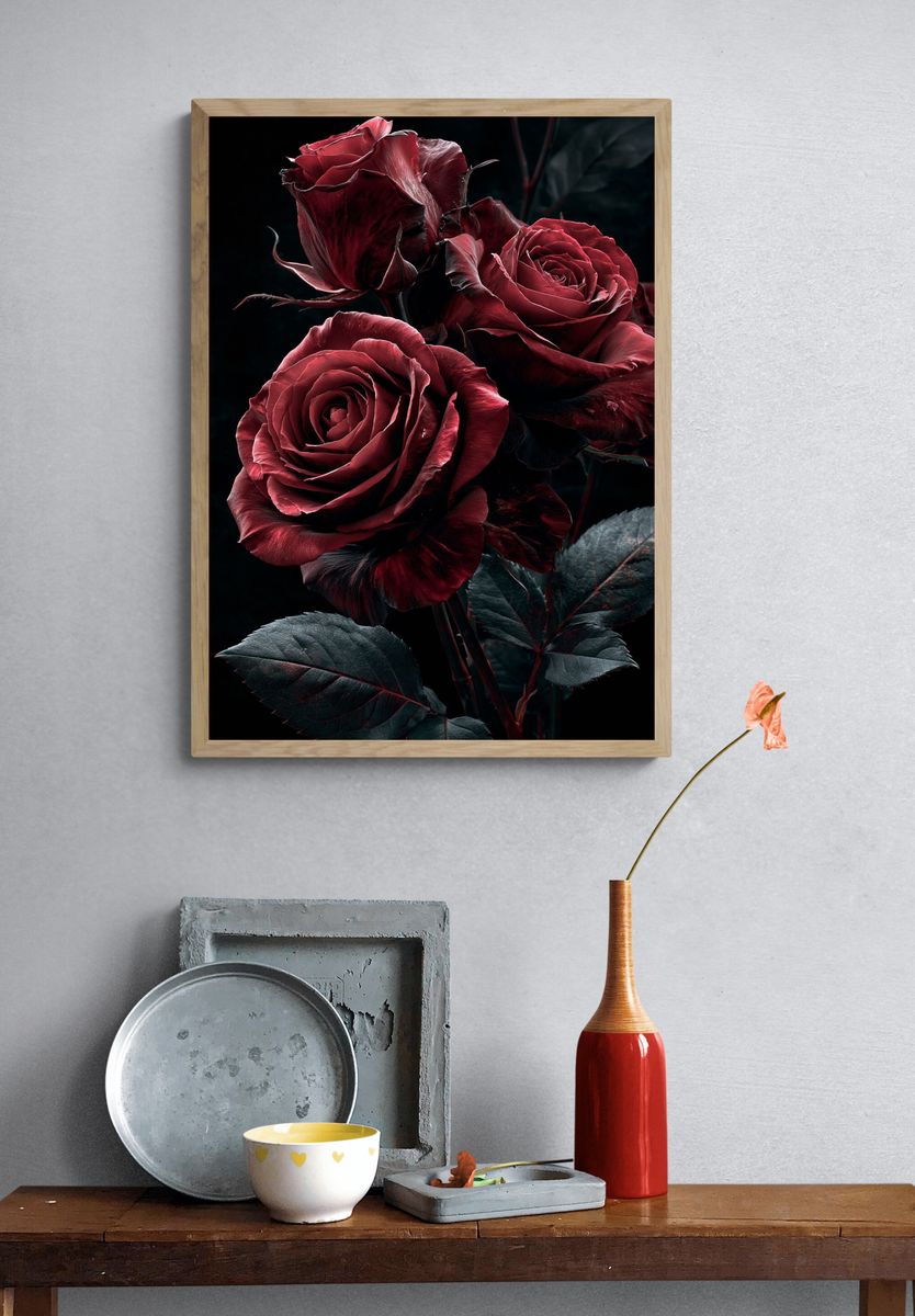 Crimson Roses Botanical Poster. — room view 3