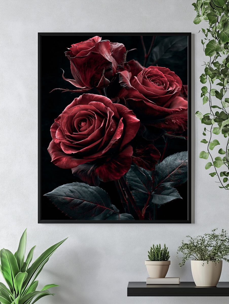 Crimson Roses Botanical Poster. — room view 4