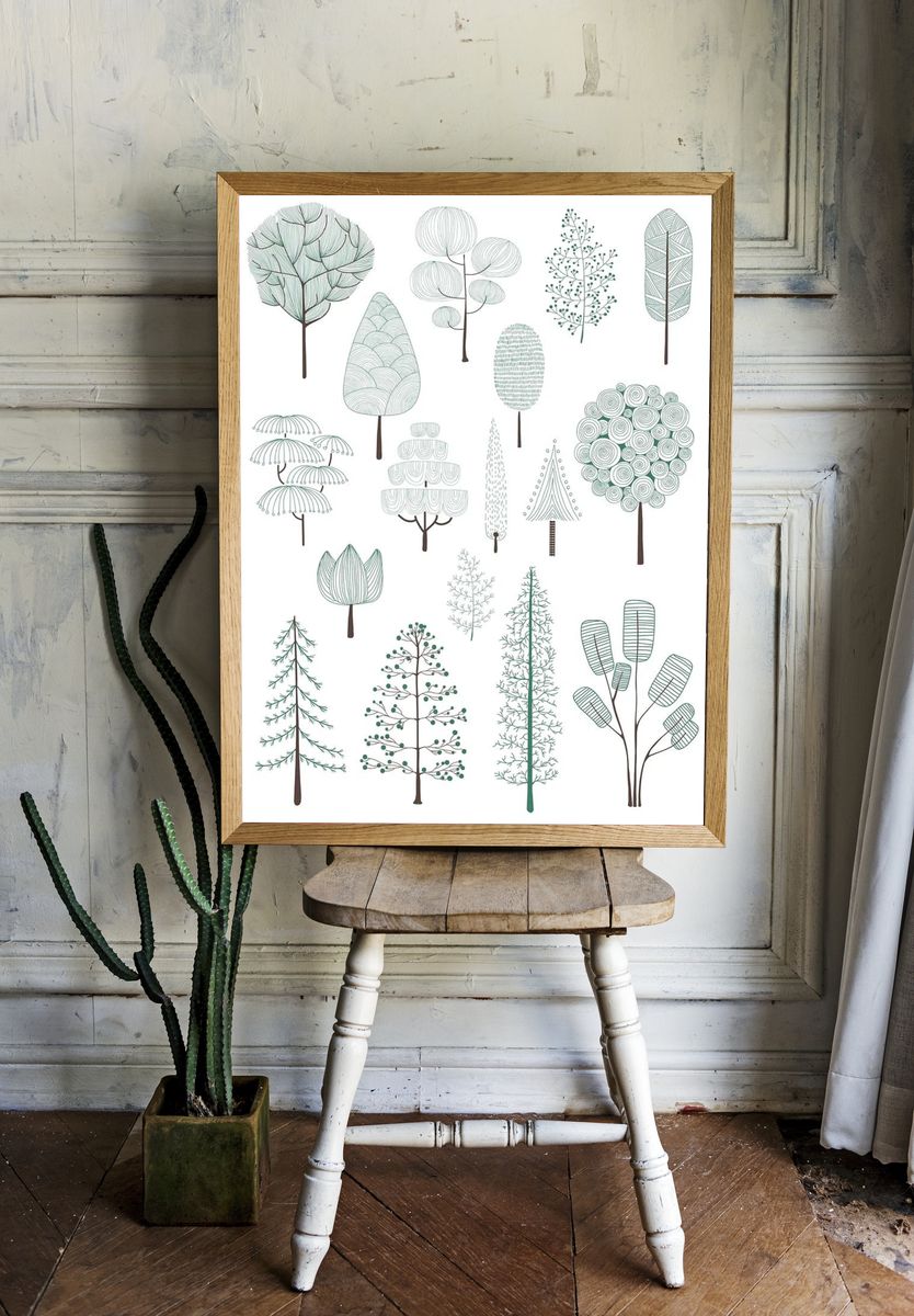 Illustration of pine trees collection. — room view 1