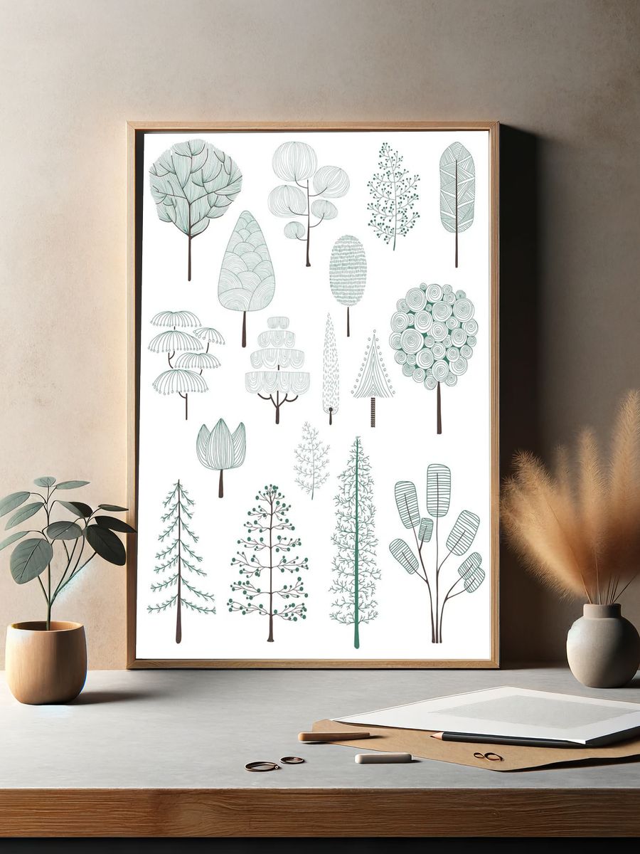 Illustration of pine trees collection. — room view 2