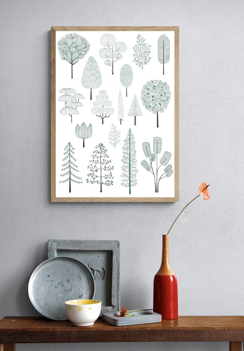 Illustration of pine trees collection. — room view 3