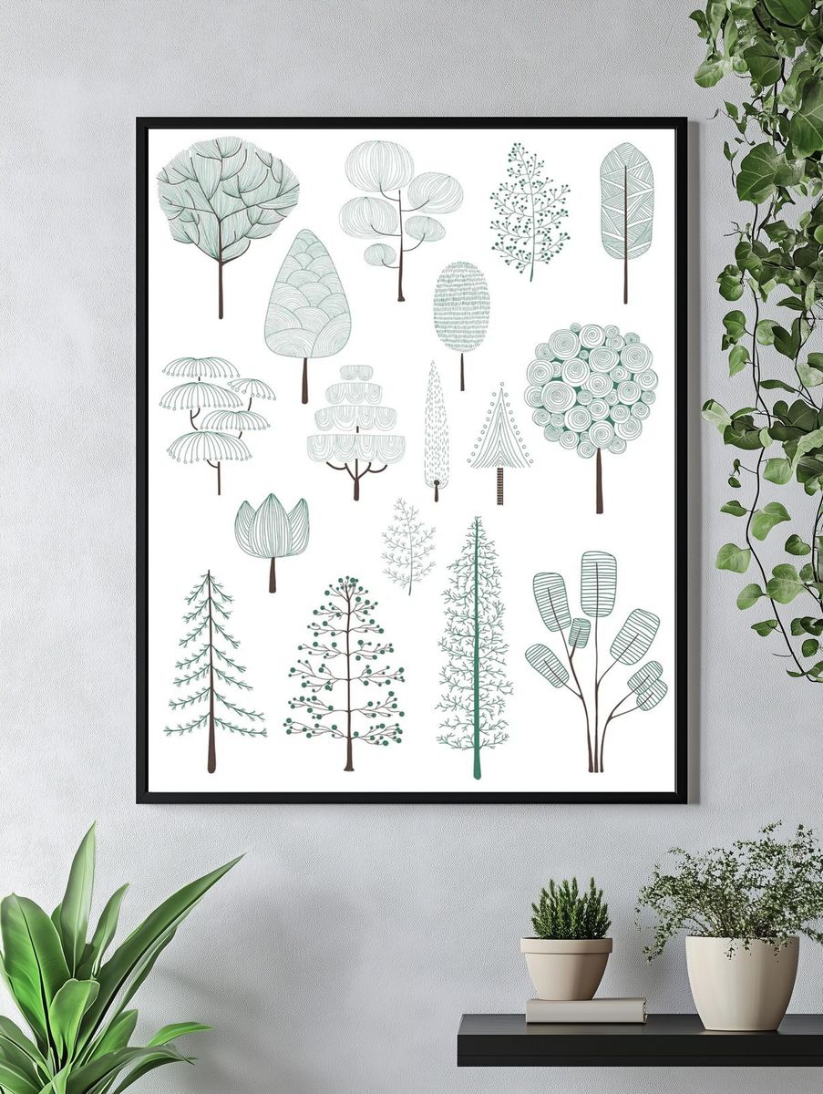 Illustration of pine trees collection. — room view 4