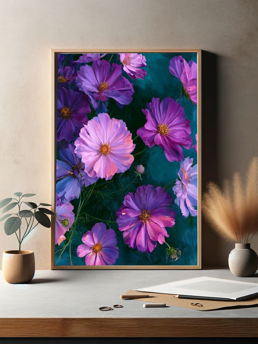 Purple Cosmos Floral Print. — room view 2