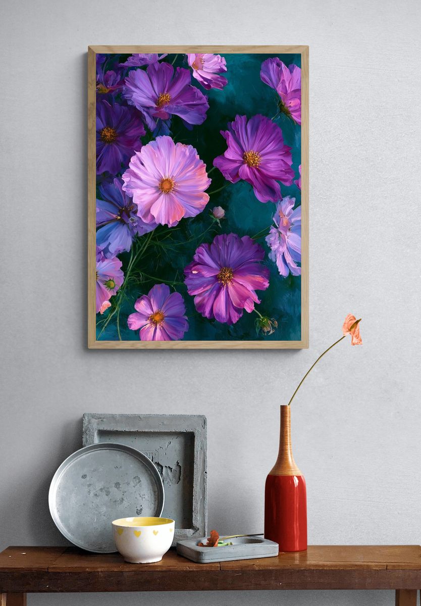 Purple Cosmos Floral Print. — room view 3