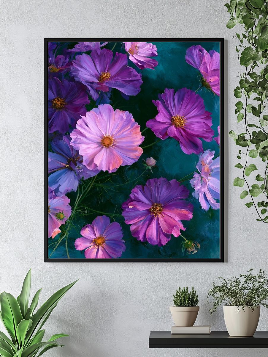 Purple Cosmos Floral Print. — room view 4