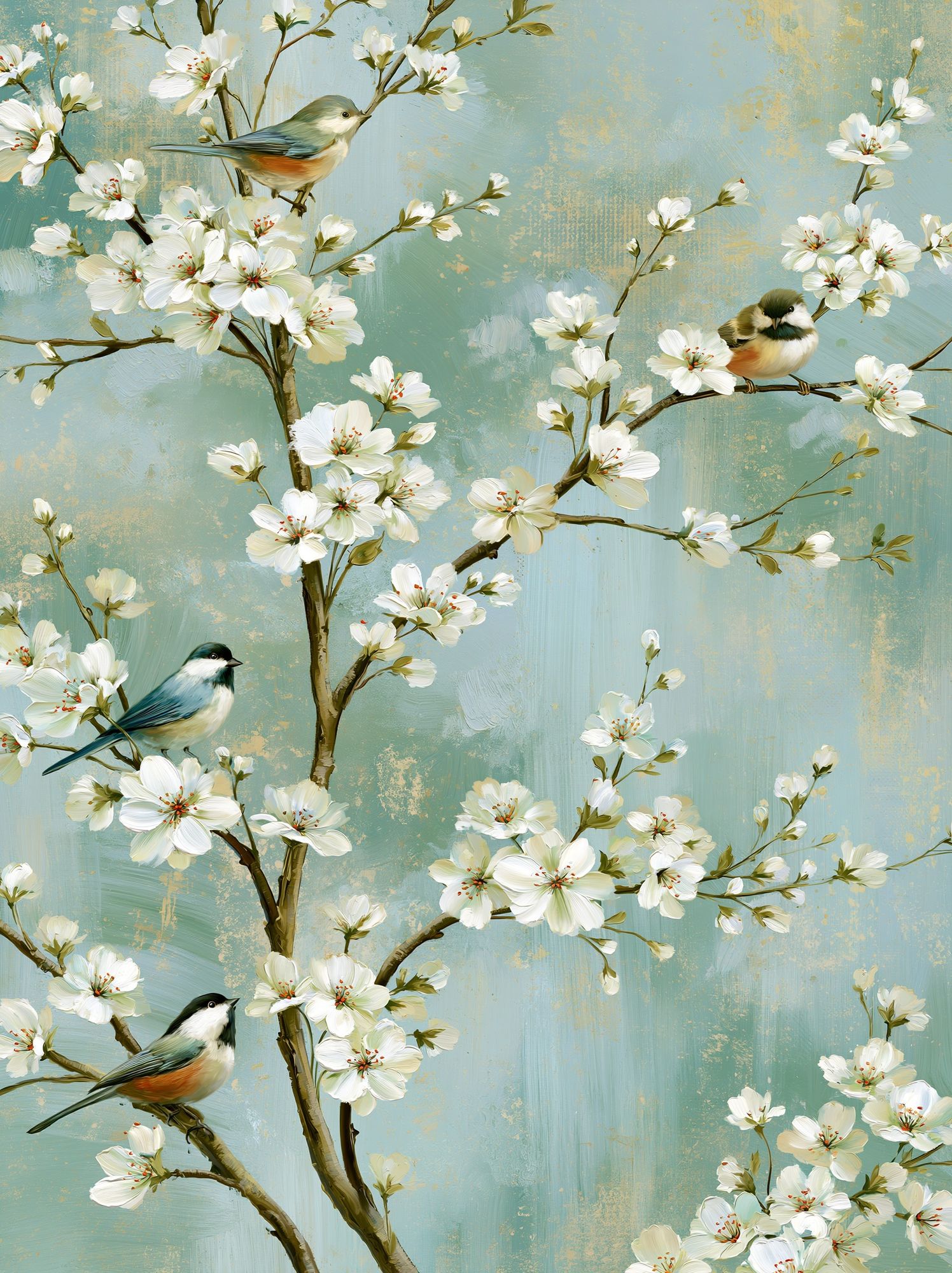 Cherry Blossom Birds Illustration Poster. poster detail
