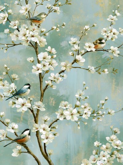 Cherry Blossom Birds Illustration Poster. poster