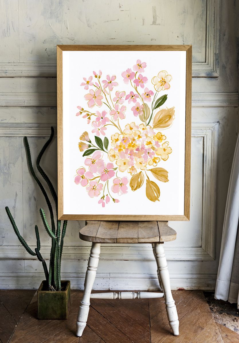 Pastel Cherry Blossom Botanical Print. — room view 1