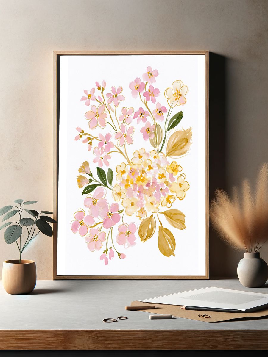 Pastel Cherry Blossom Botanical Print. — room view 2
