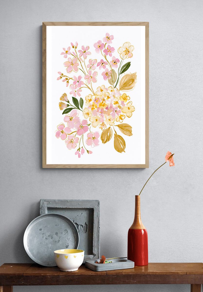 Pastel Cherry Blossom Botanical Print. — room view 3