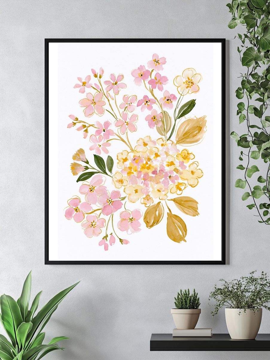 Pastel Cherry Blossom Botanical Print. — room view 4