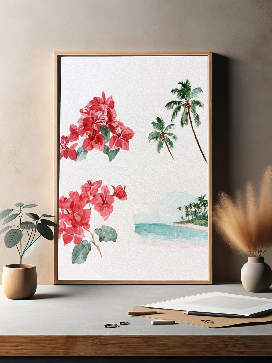 Tropical Watercolor Botanical Poster. — room view 2