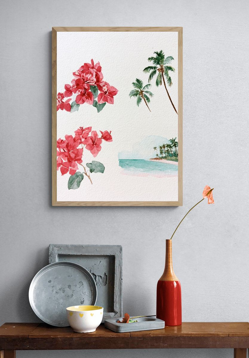 Tropical Watercolor Botanical Poster. — room view 3