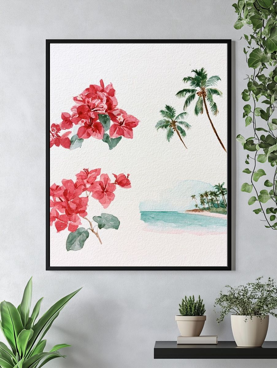 Tropical Watercolor Botanical Poster. — room view 4