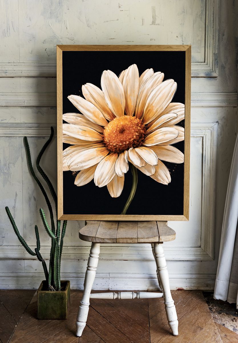 Cream Daisy Botanical Print. — room view 1