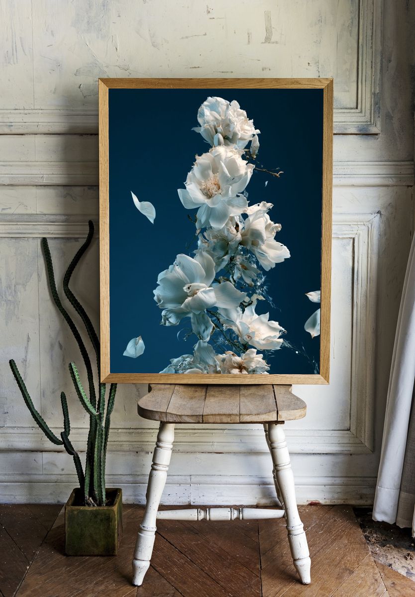 White Blossoms Botanical Print. room preview