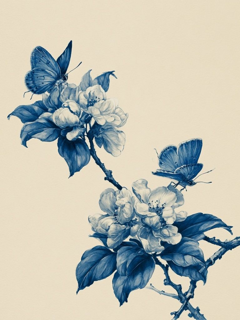 Blue Blossom Butterfly Illustration Poster. poster detail