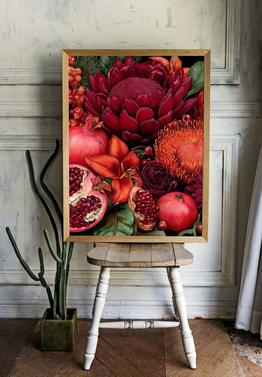 Pomegranate Bloom Botanical Print. — room view 1