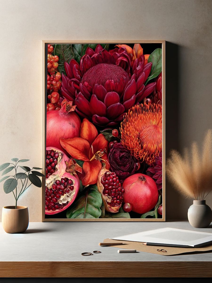 Pomegranate Bloom Botanical Print. — room view 2