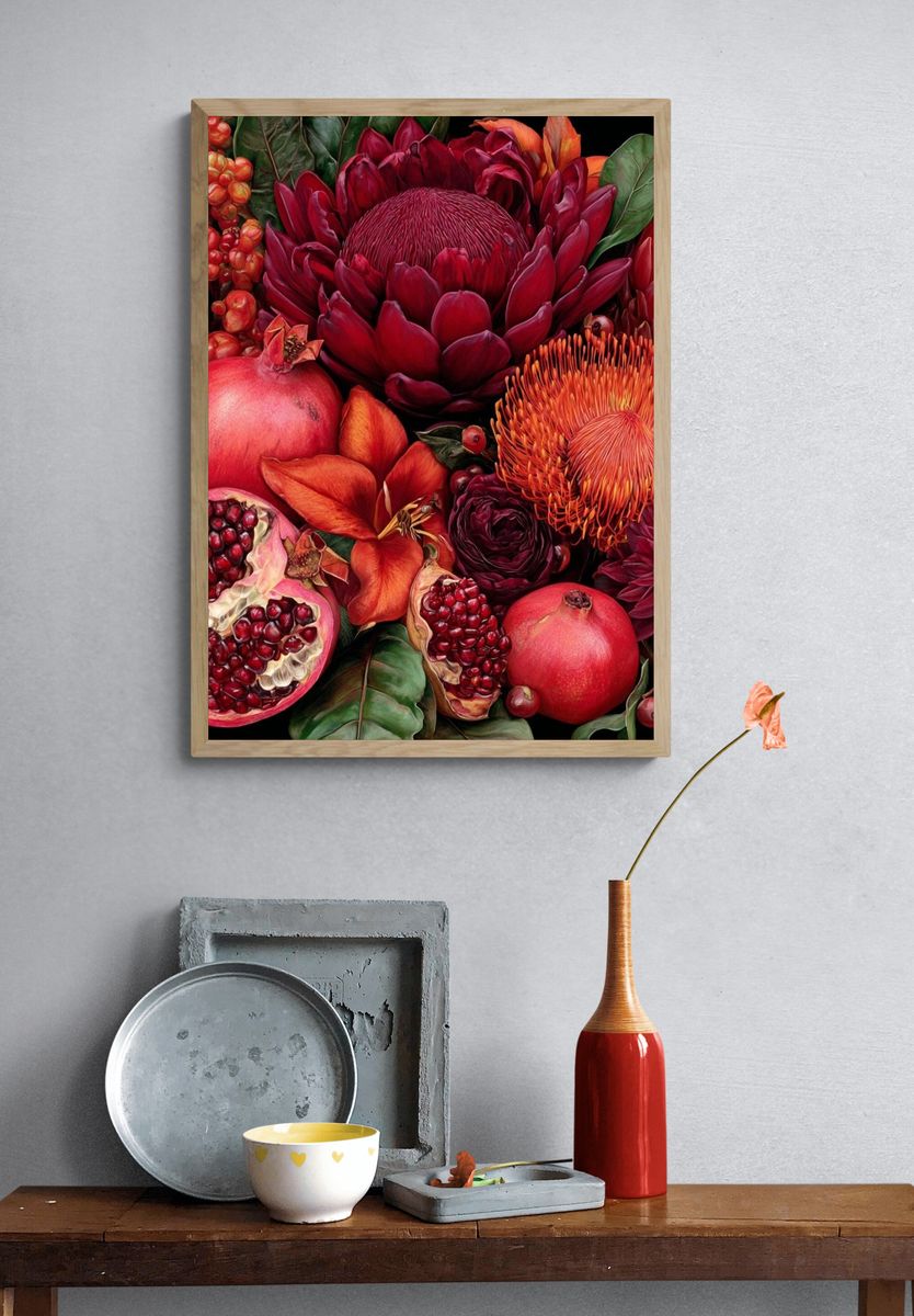 Pomegranate Bloom Botanical Print. — room view 3