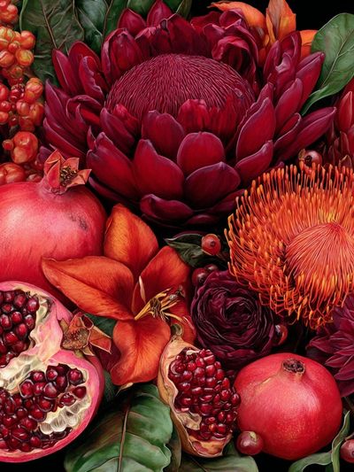 Pomegranate Bloom Botanical Print. poster print