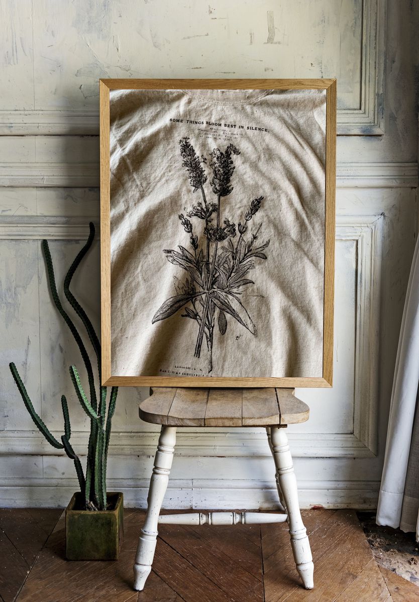 Lavender Botanical Line Art Poster. — room view 1