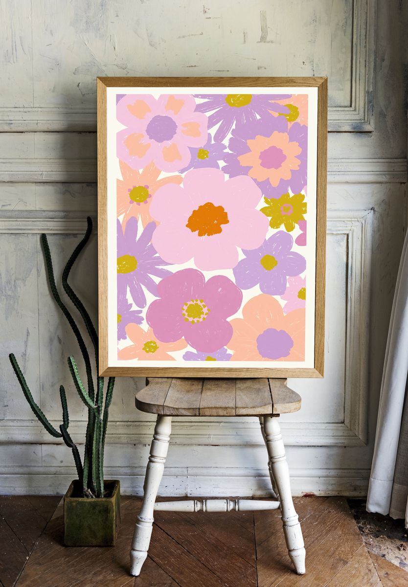 Pastel Floral Garden Print. room preview