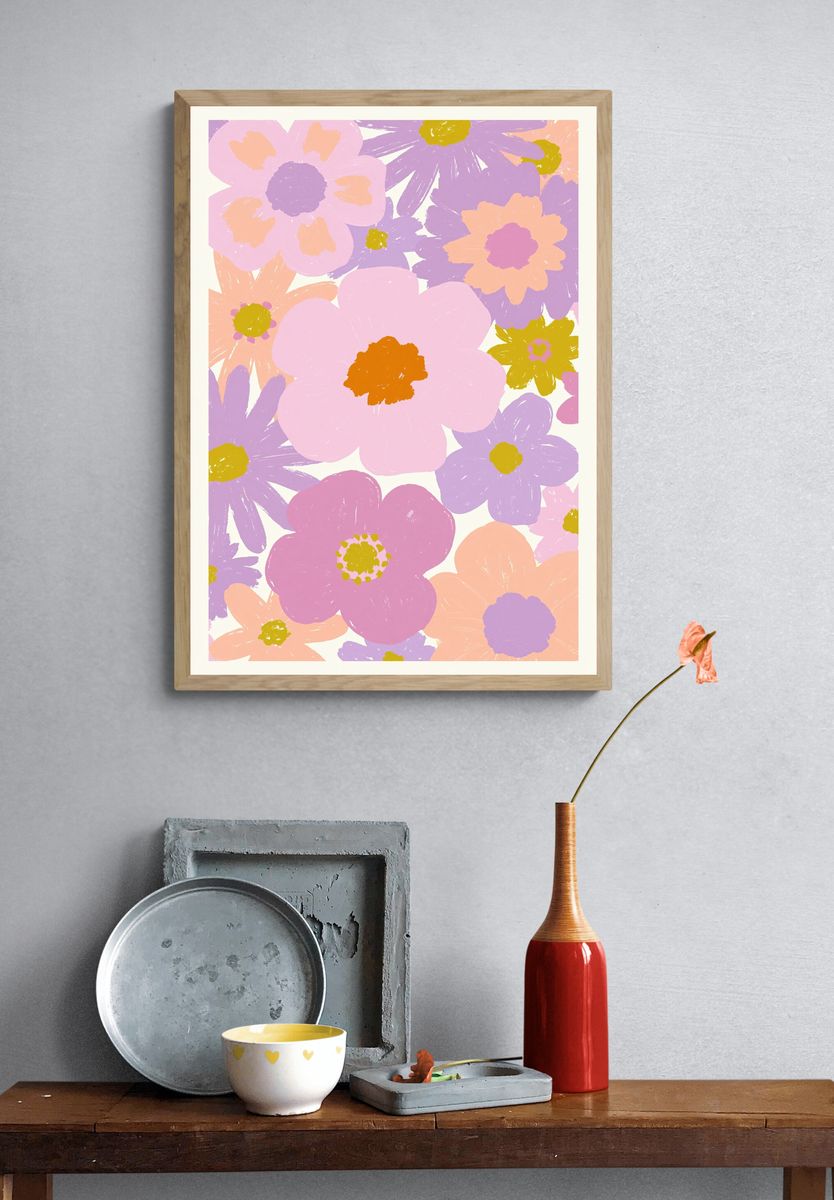 Pastel Floral Garden Print. — room view 3