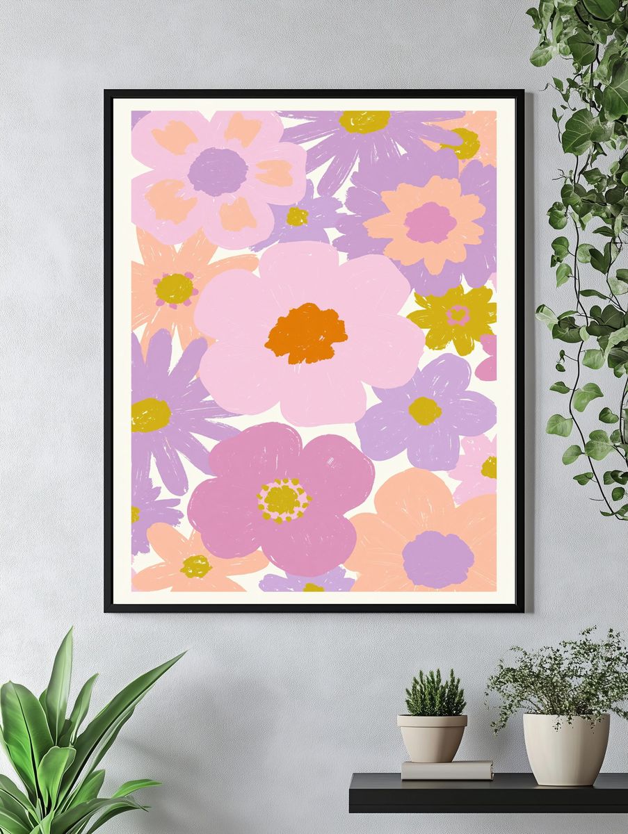 Pastel Floral Garden Print. — room view 4