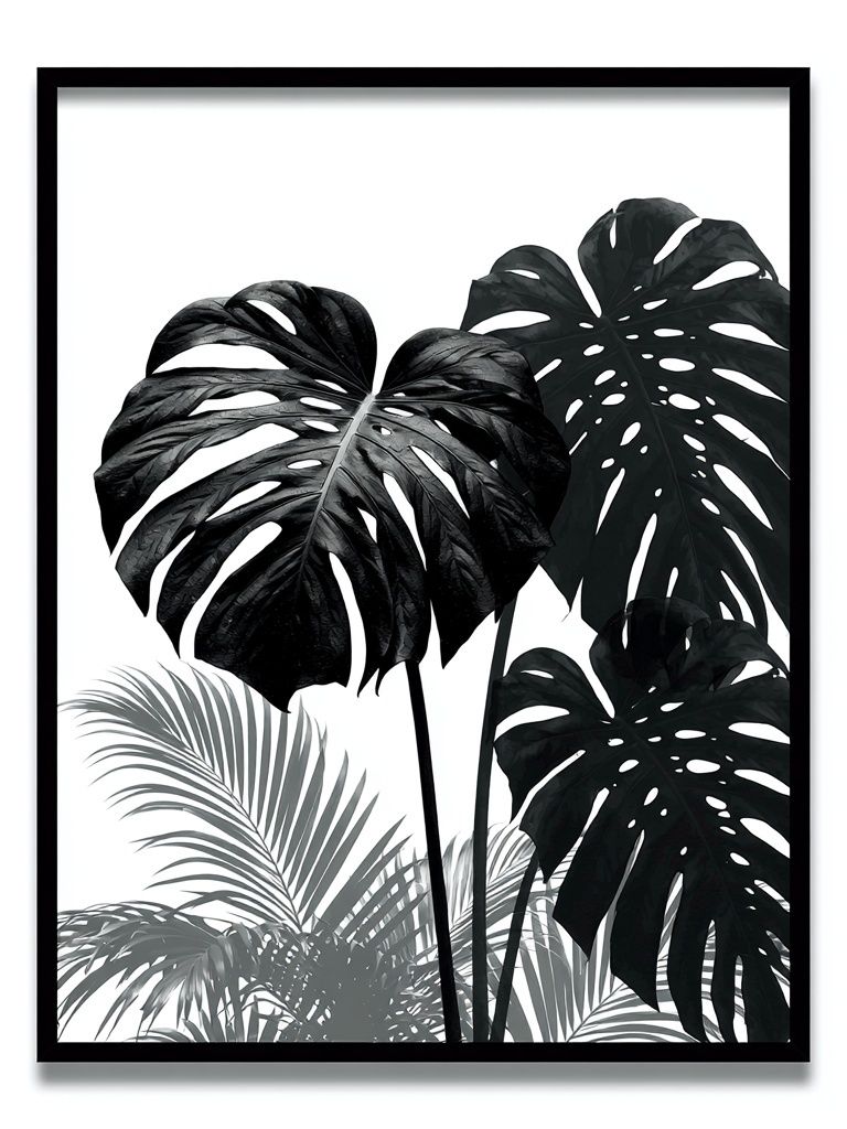 Monochrome Monstera Botanical Print. poster detail