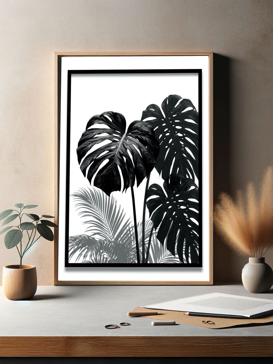 Monochrome Monstera Botanical Print. — room view 2