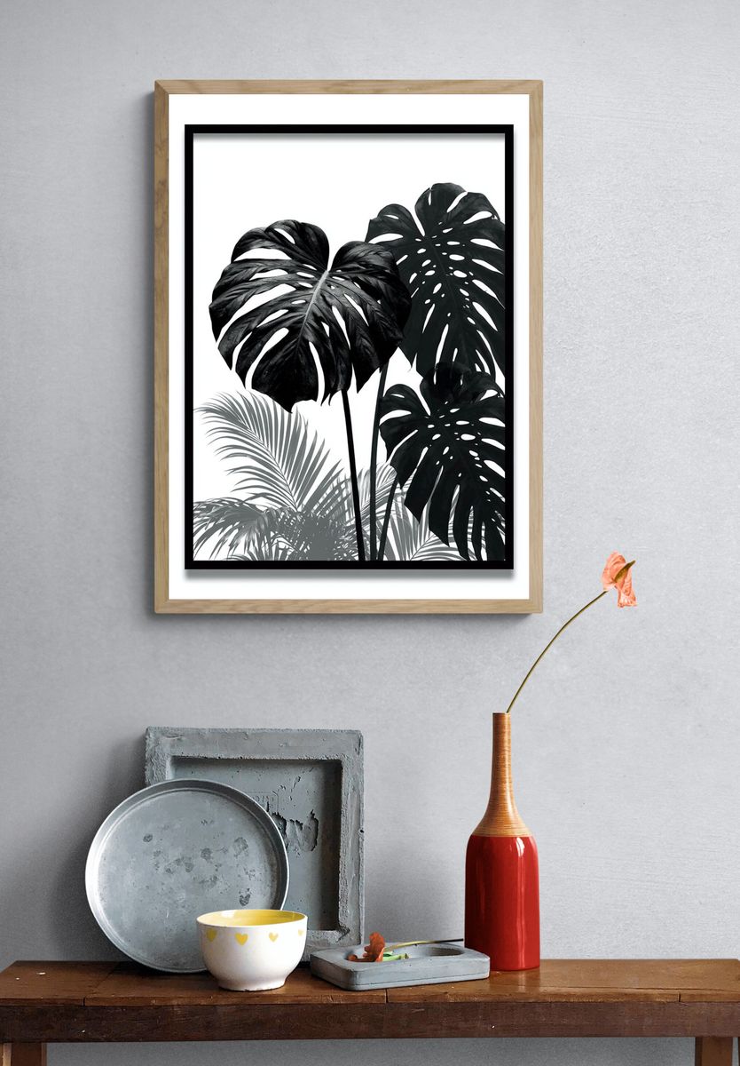 Monochrome Monstera Botanical Print. — room view 3