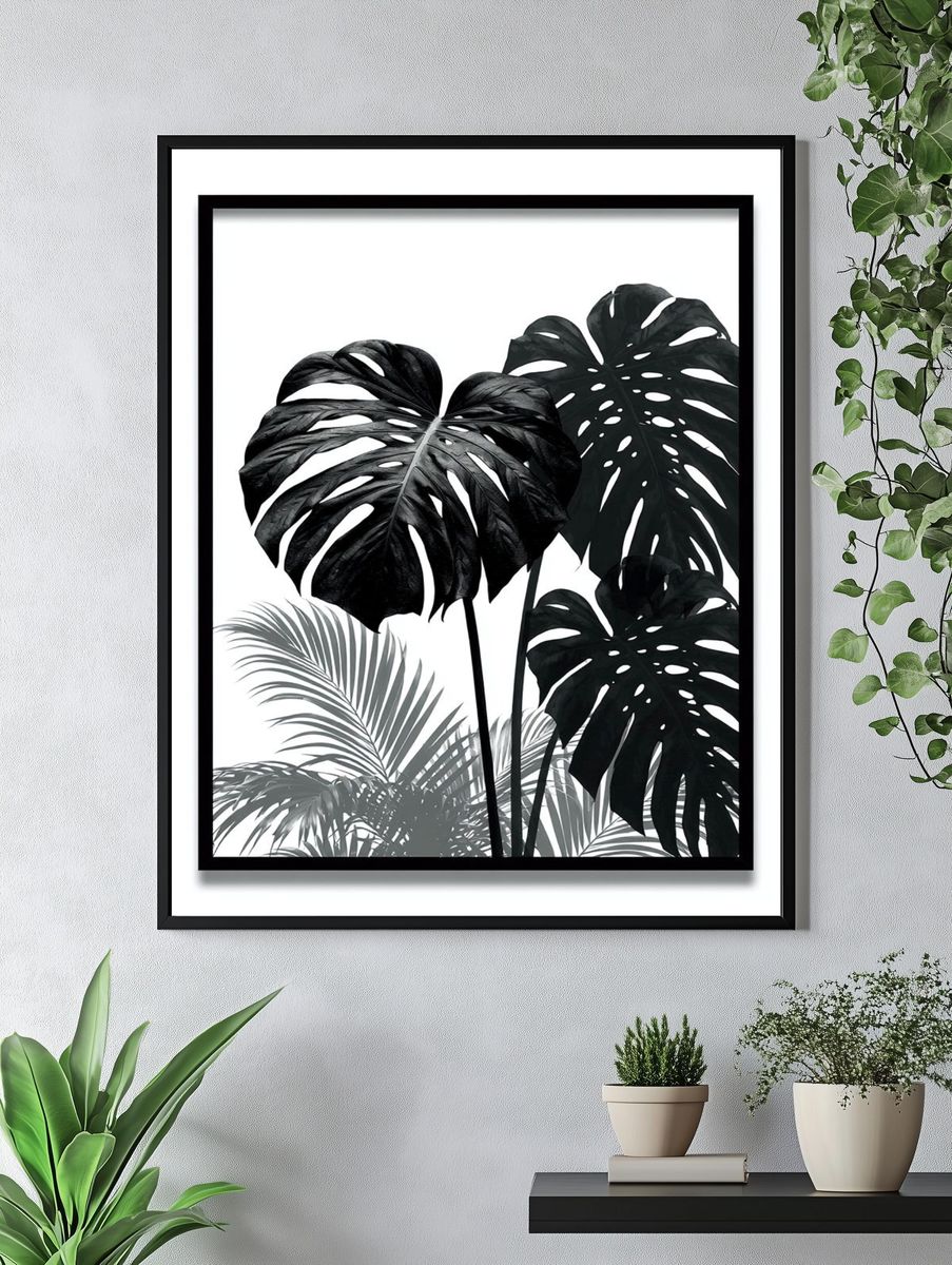 Monochrome Monstera Botanical Print. — room view 4