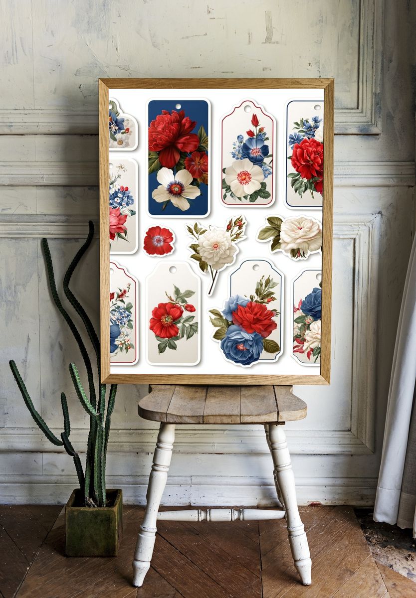 Vintage Floral Tags Poster. room preview
