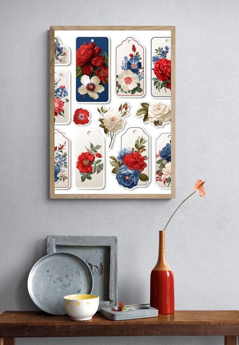 Vintage Floral Tags Poster. — room view 3