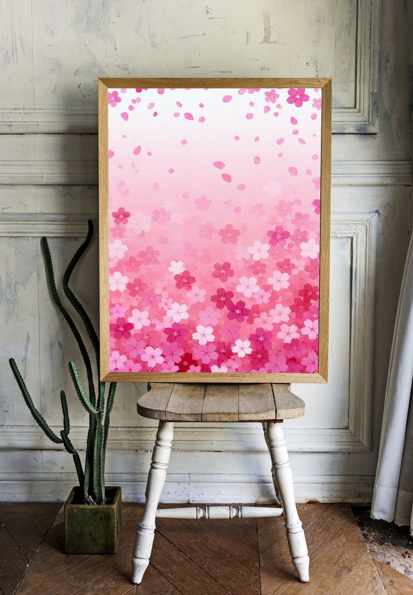 Pink Cherry Blossom Watercolor Print. room preview