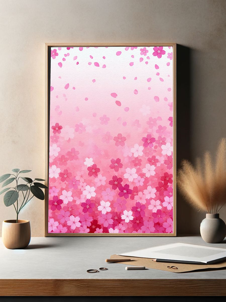 Pink Cherry Blossom Watercolor Print. — room view 2
