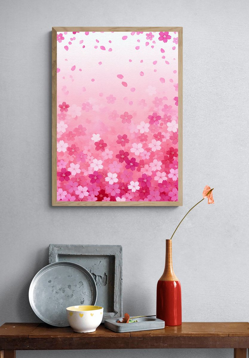 Pink Cherry Blossom Watercolor Print. — room view 3