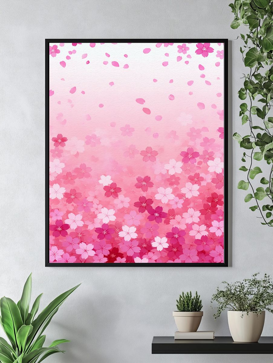 Pink Cherry Blossom Watercolor Print. — room view 4