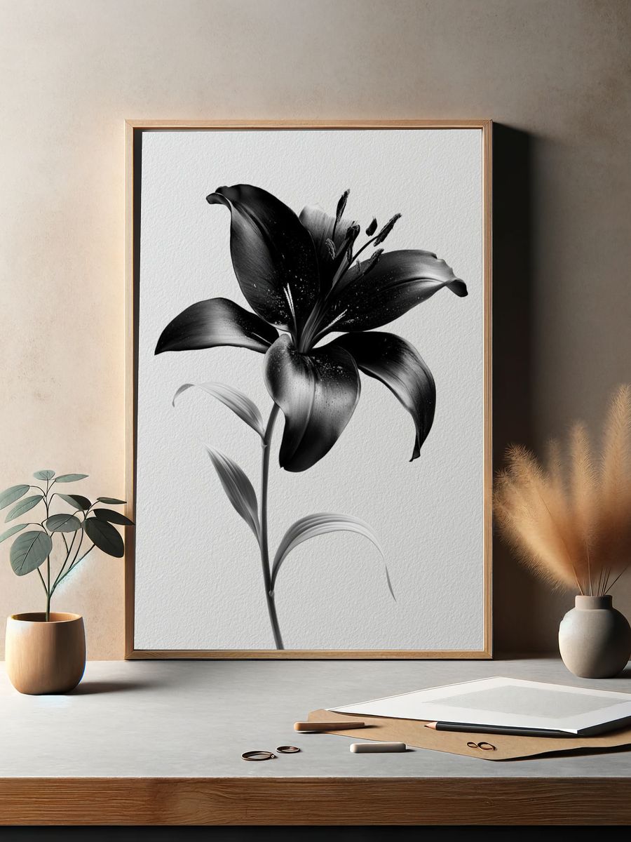Black Lily Botanical Print. — room view 2