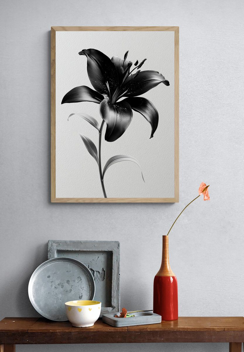 Black Lily Botanical Print. — room view 3
